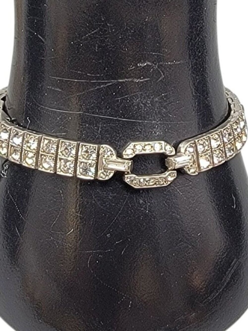 Sterling Silver Diamante Buckle Tennis Bracelet 925  Vintage Period Jewelry 6.5"